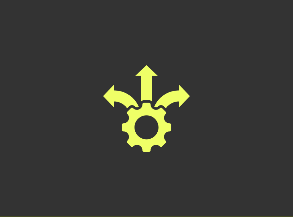 Zahnradsymbol mit drei Pfeilen nach oben.